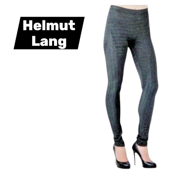Helmut Lang Women's Striped Leggings – Dark Gray, Sleek Minimalist, Size P - Picture 1 of 15